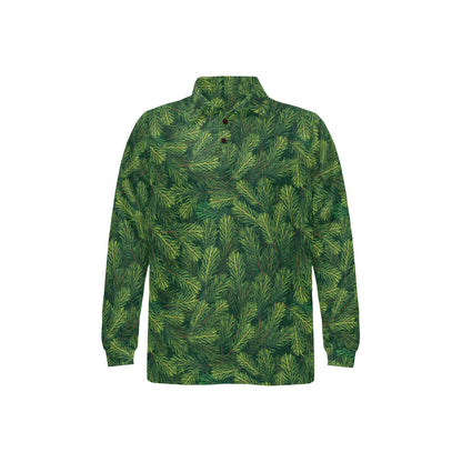 Christmas Tree Pattern Print Design 02 Long Sleeve Polo Shirt For Men's