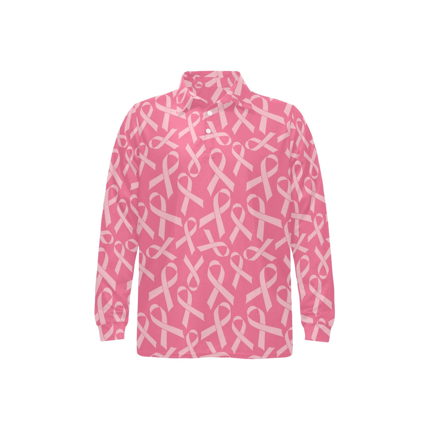Breast Cancer Awareness Themed Long Sleeve Polo Shirt For Men's