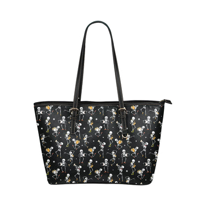 Skeleton Dance Print Leather Tote Bag