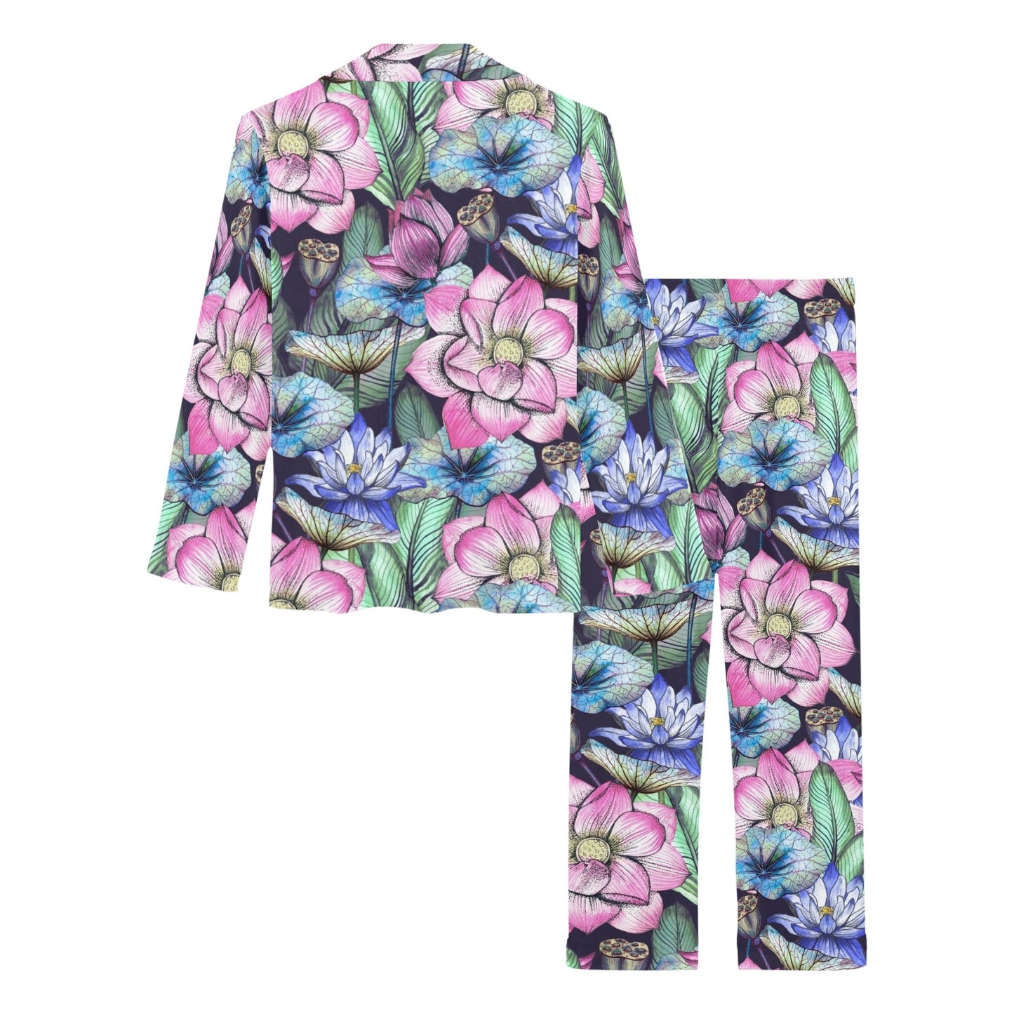 Water Lily Pattern Print Design WL07 Women's Long Pajama Set
