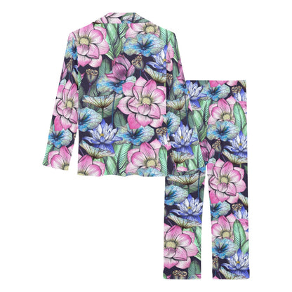 Water Lily Pattern Print Design WL07 Women's Long Pajama Set