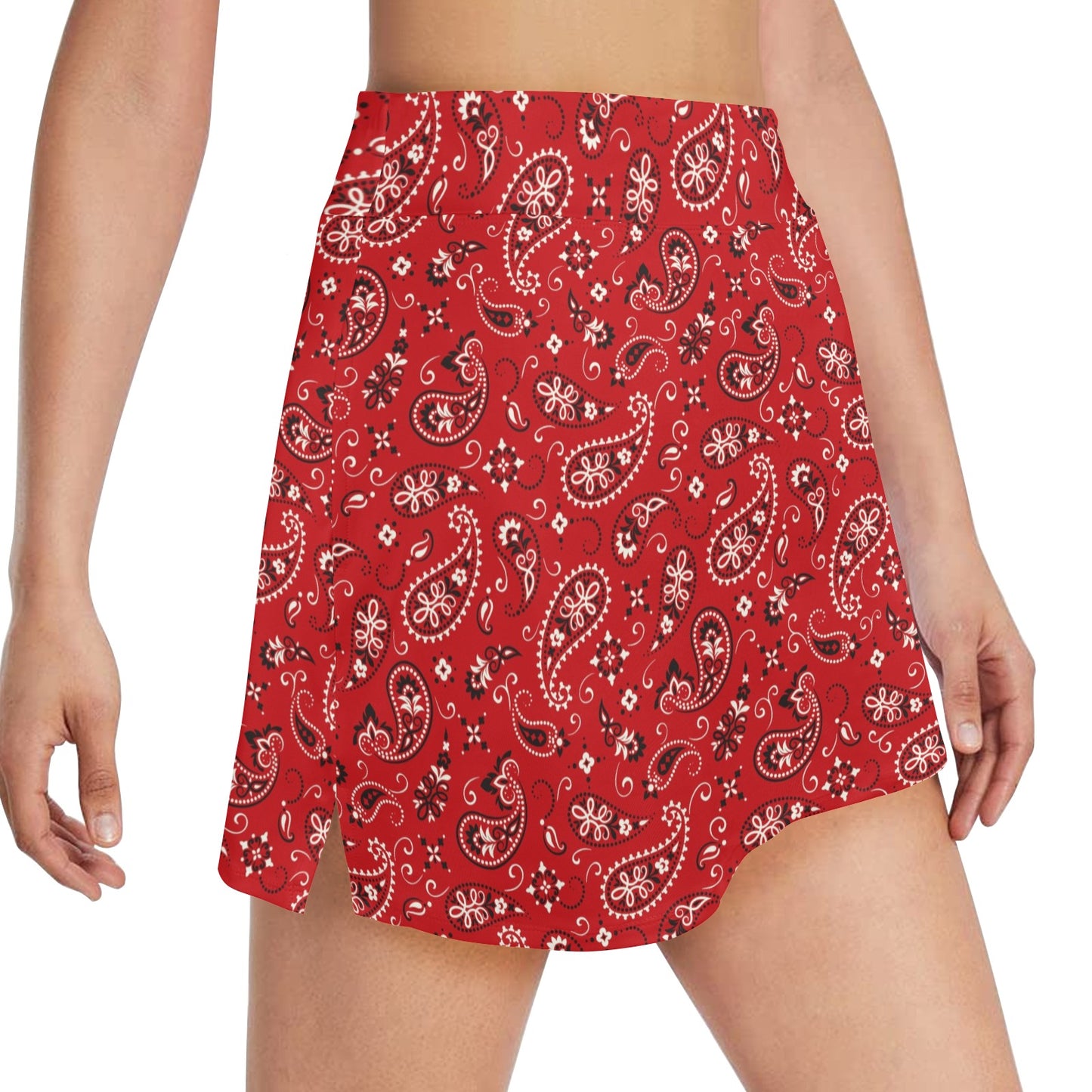 Bandana Paisley Red Print Design LKS3011 Women's Golf Skirt with Pocket