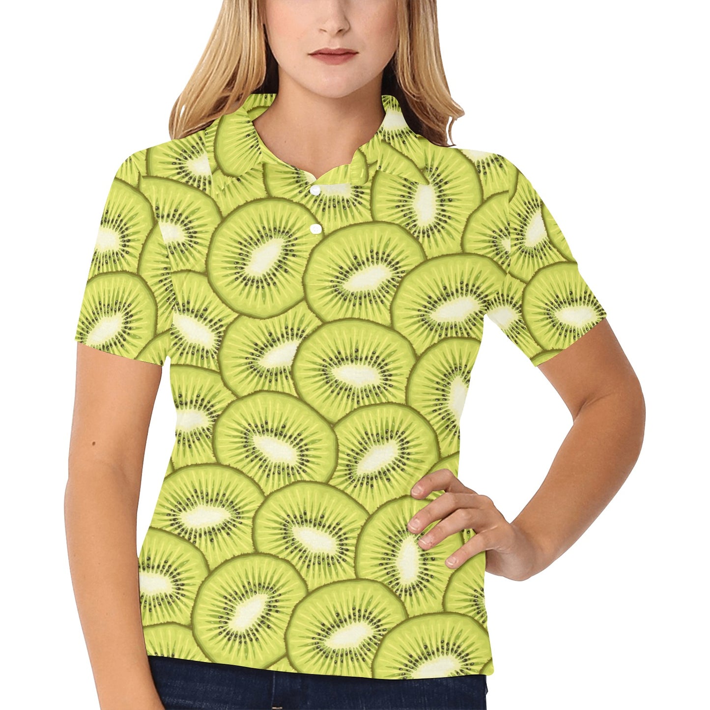 Kiwi Pattern Print Design KW07 Women's Polo Shirt