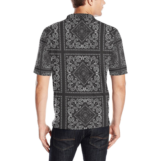 Bandana Black White Print Design LKS302 Men Polo Shirt