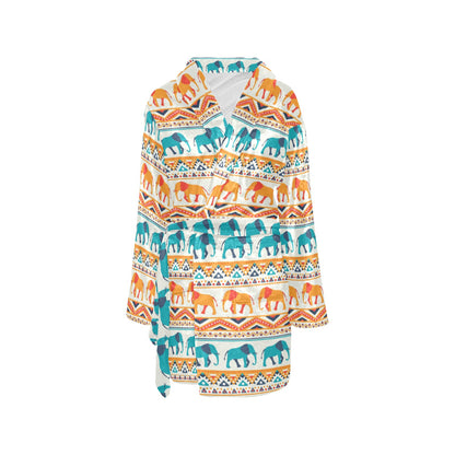 Elephant Aztec Ethnic Print Pattern Women's Fleece Robe
