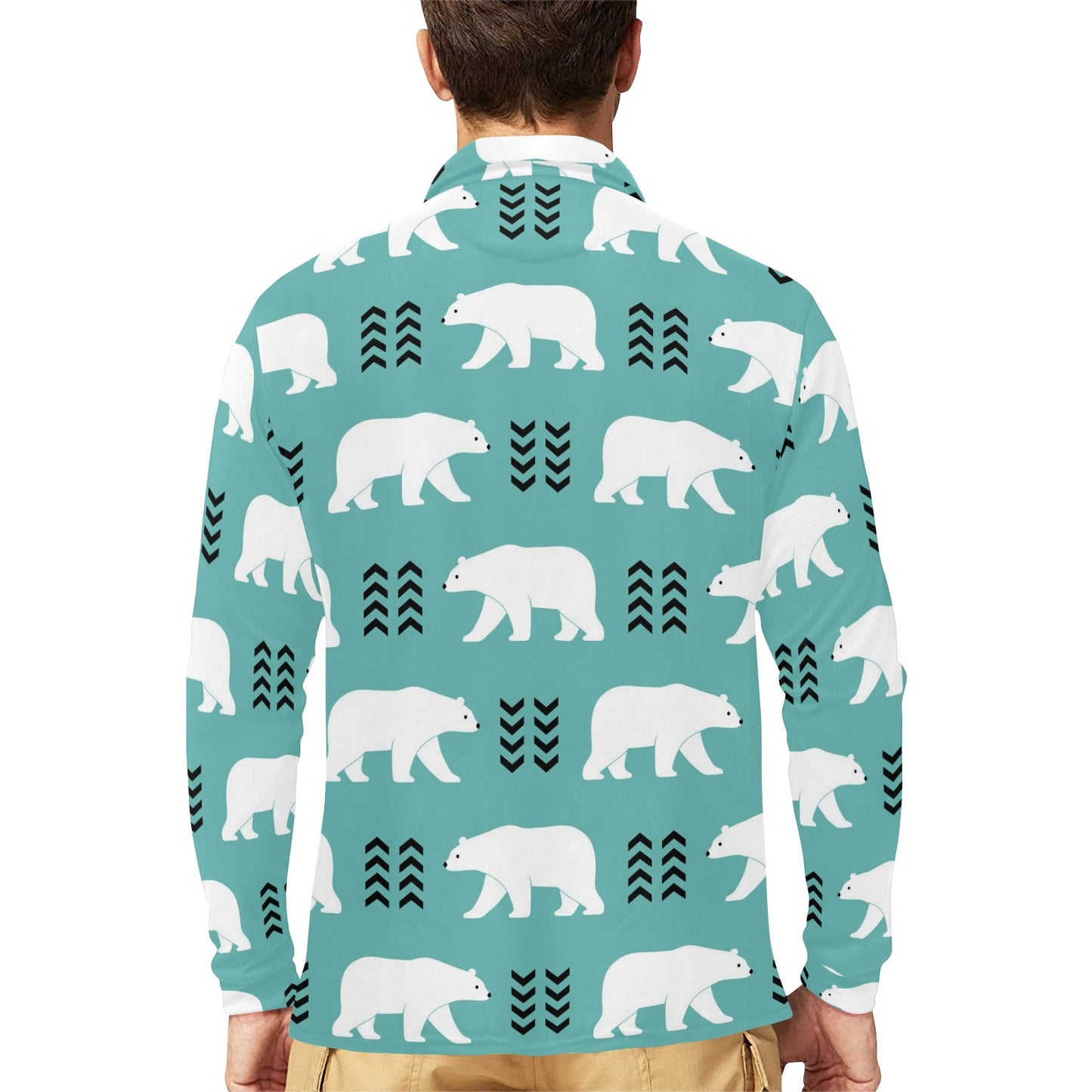 Polar Bear Pattern Print Design A05 Long Sleeve Polo Shirt For Men's