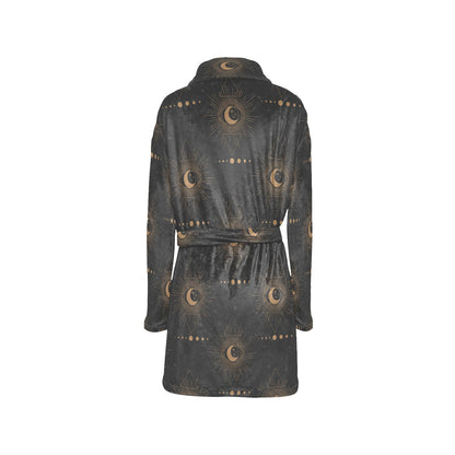 Moon Boho Pattern Print Design 02 Women's Fleece Robe