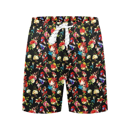Skull Roses Flower Design Themed Print Men's Swim Trunks Beach Shorts