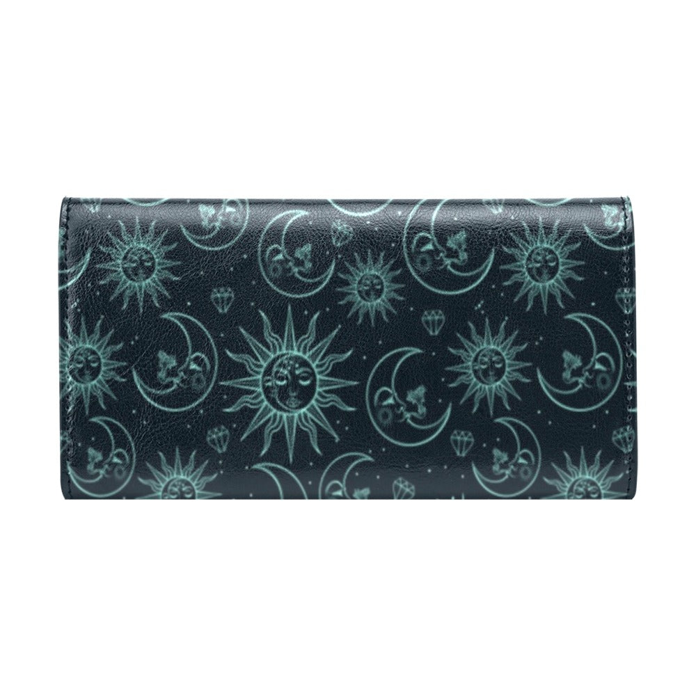 Sun Moon Magic Design Themed Print Women's Trifold Wallet