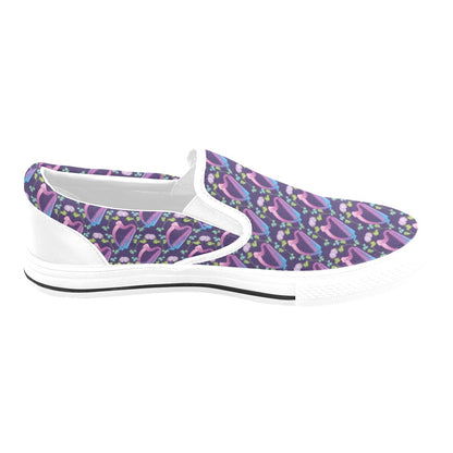 Harp Print Design LKS403 White Slip Ons Canvas Women's Shoes