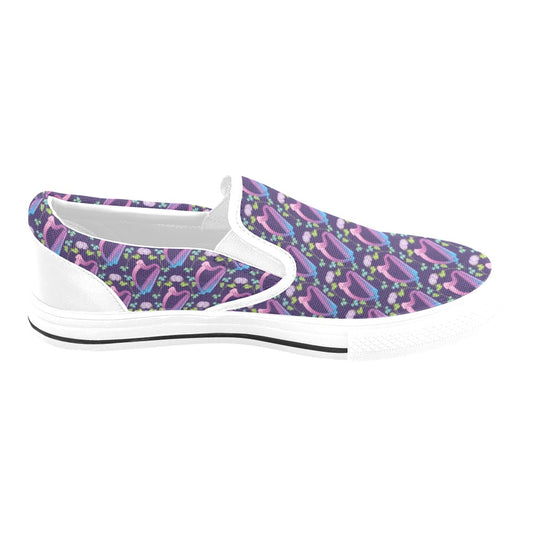 Harp Print Design LKS403 White Slip Ons Canvas Women's Shoes
