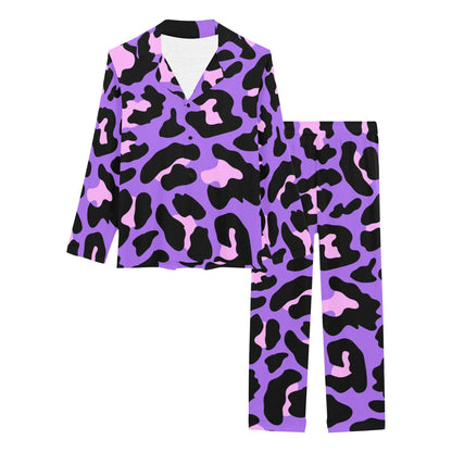 Cheetah Purple Neon Print Pattern Women's Long Pajama Set