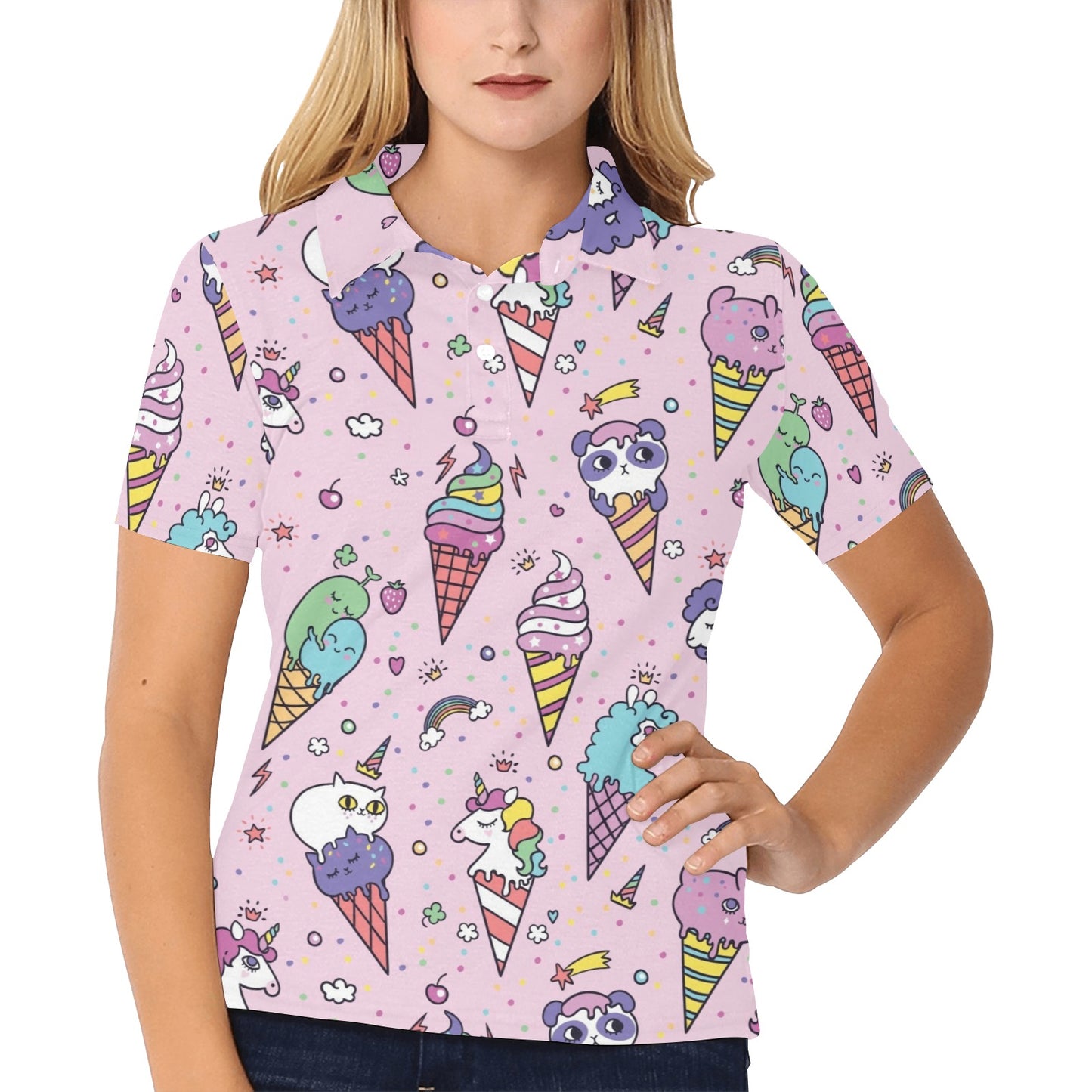 Ice Cream Pattern Print Design IC05 Women's Polo Shirt
