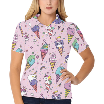 Ice Cream Pattern Print Design IC05 Women's Polo Shirt