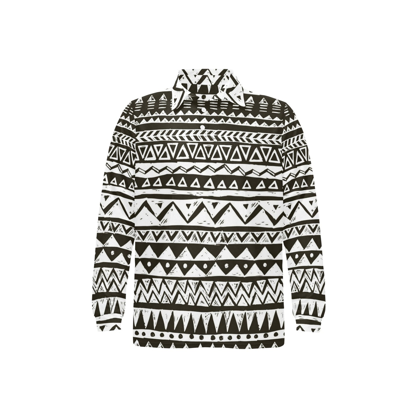 Hand draw Tribal Aztec Long Sleeve Polo Shirt For Men's