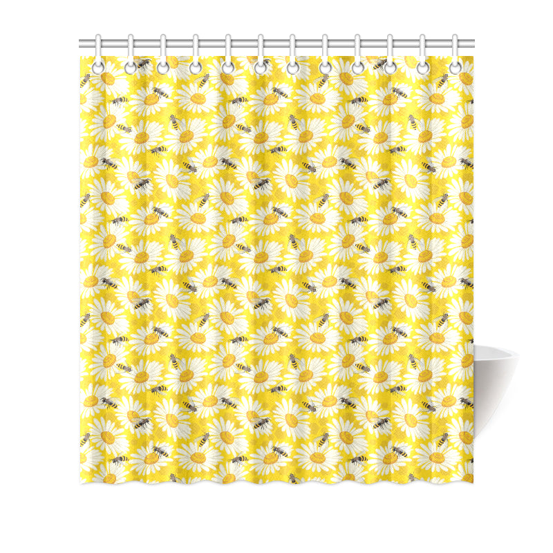 Bee Daisy Pattern Print Design 06 Shower Curtain