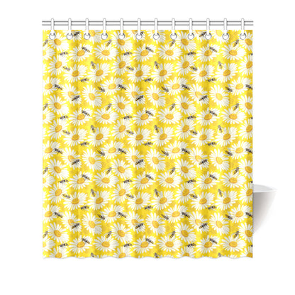 Bee Daisy Pattern Print Design 06 Shower Curtain