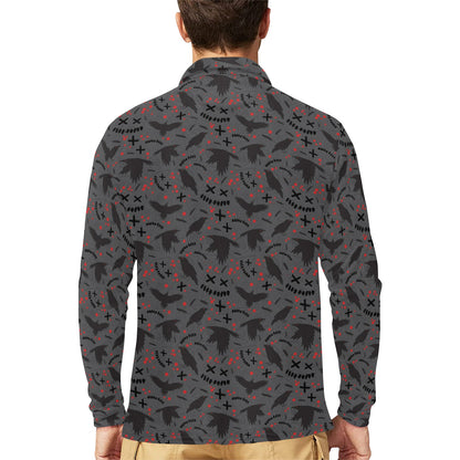 Crow Pattern Print Design 02 Long Sleeve Polo Shirt For Men's