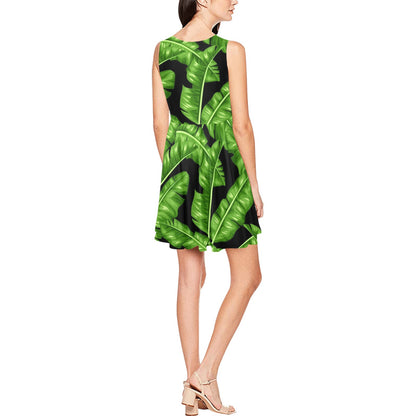 Banana Leaf Pattern Print Design BL01 Sleeveless Dress