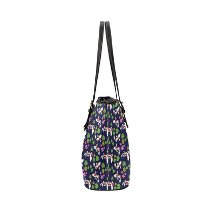 Koi Carp Pattern Design Themed Print Leather Tote Bag
