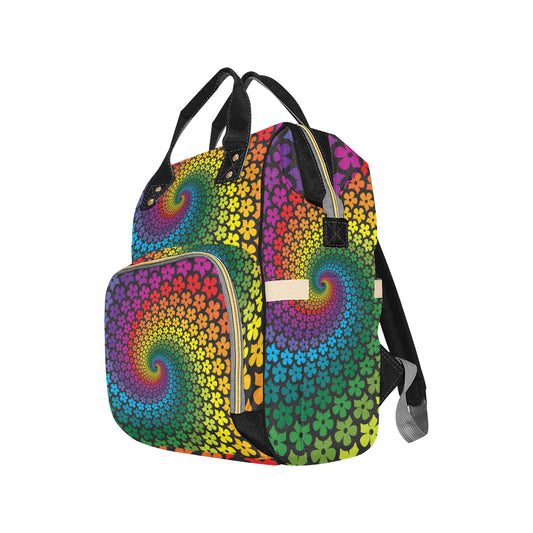 Flower Power Rainbow Spiral Print Diaper Bag Backpack