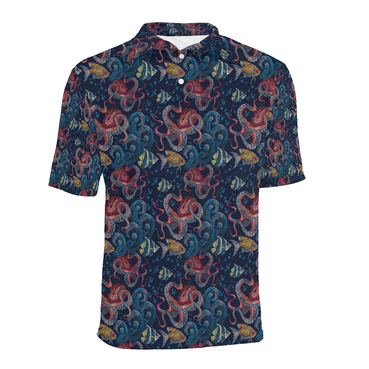 Octopus Deep Sea Print Themed Men Polo Shirt