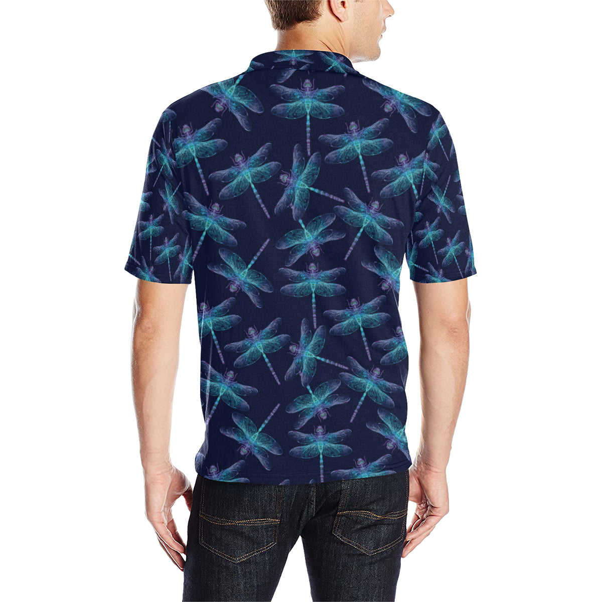 Dragonfly Hand Drawn Style Print Men Polo Shirt