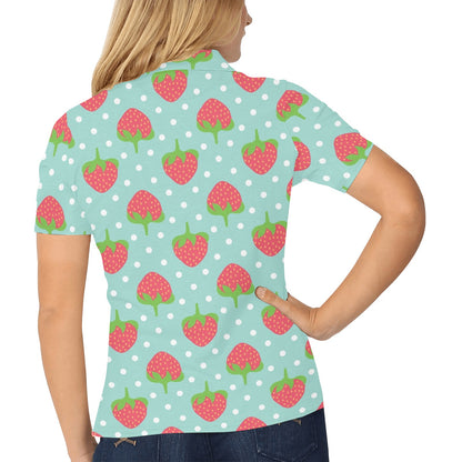 Strawberry Pattern Print Design SB06 Women's Polo Shirt