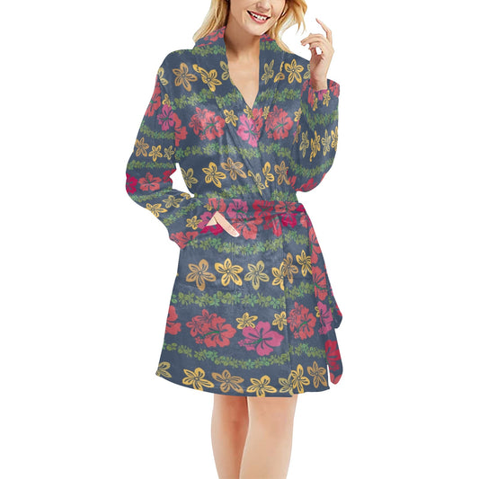 Hawaiian Themed Pattern Print Design H018 Women's Fleece Robe