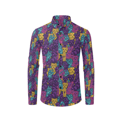 Yorkshire Terriers Print Design LKS3010 Men's Long Sleeve Dress Shirt