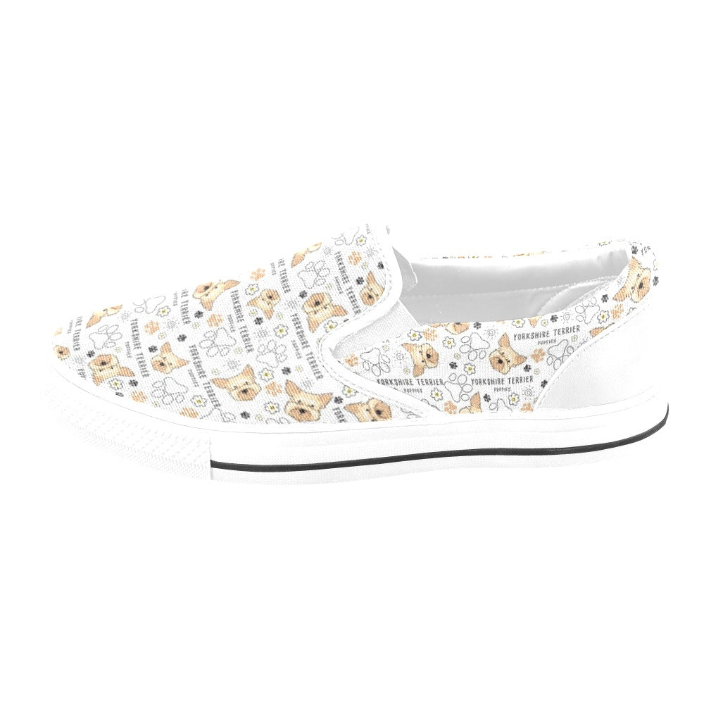 Yorkshire Terriers Print Design LKS308 White Slip Ons Canvas Women's Shoes
