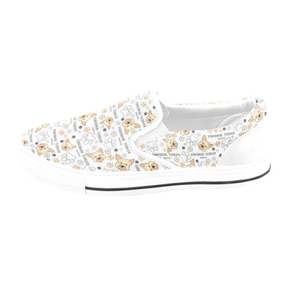 Yorkshire Terriers Print Design LKS308 White Slip Ons Canvas Women's Shoes