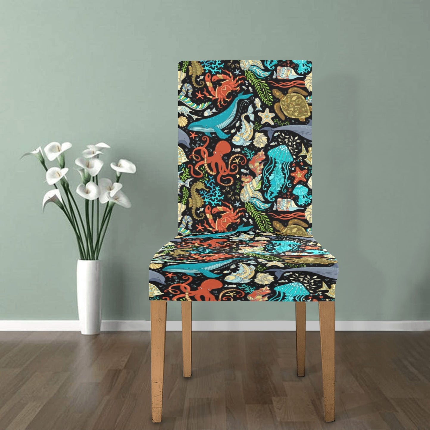 Underwater Animal Print Design LKS301 Dining Chair Slipcover