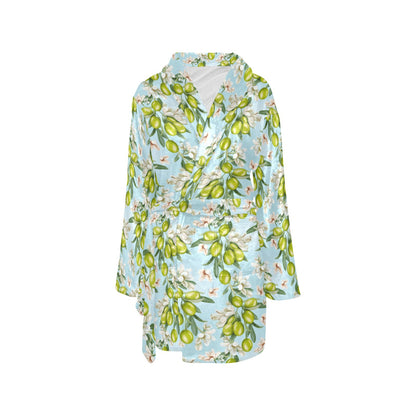 Elegant Olive Floral Print Women's Fleece Robe