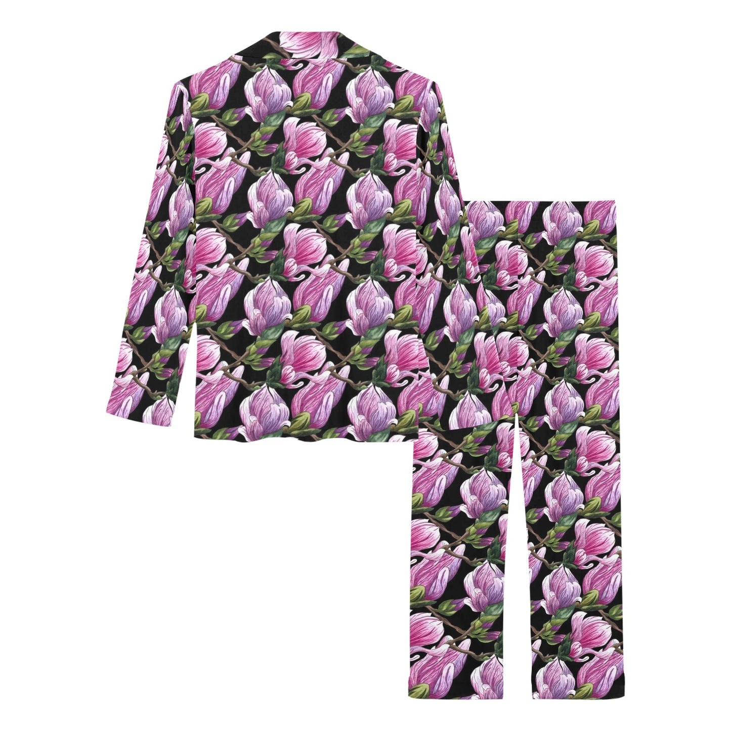 Magnolia Pattern Print Design MAG011 Women's Long Pajama Set