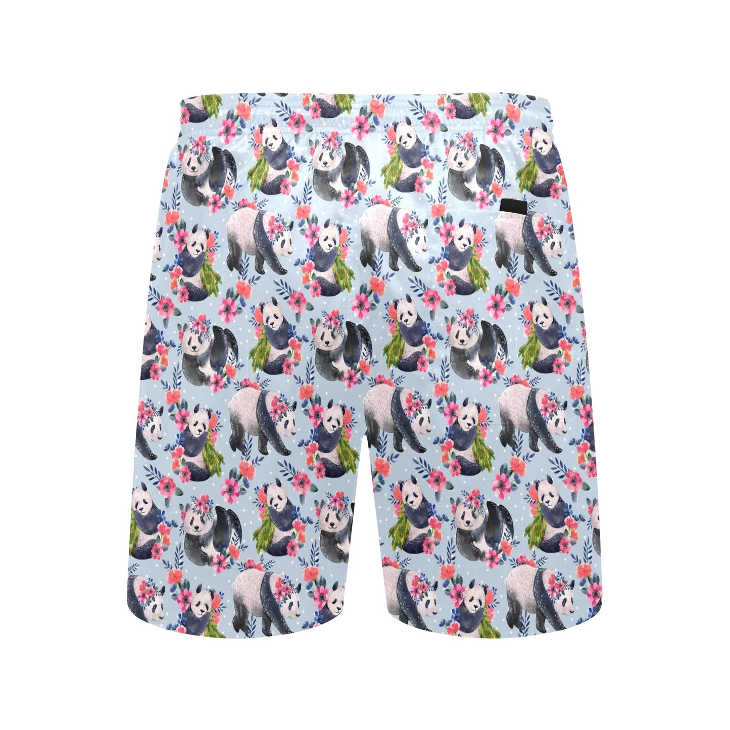 Panda Bear Flower Design Themed Print Men's Swim Trunks Beach Shorts