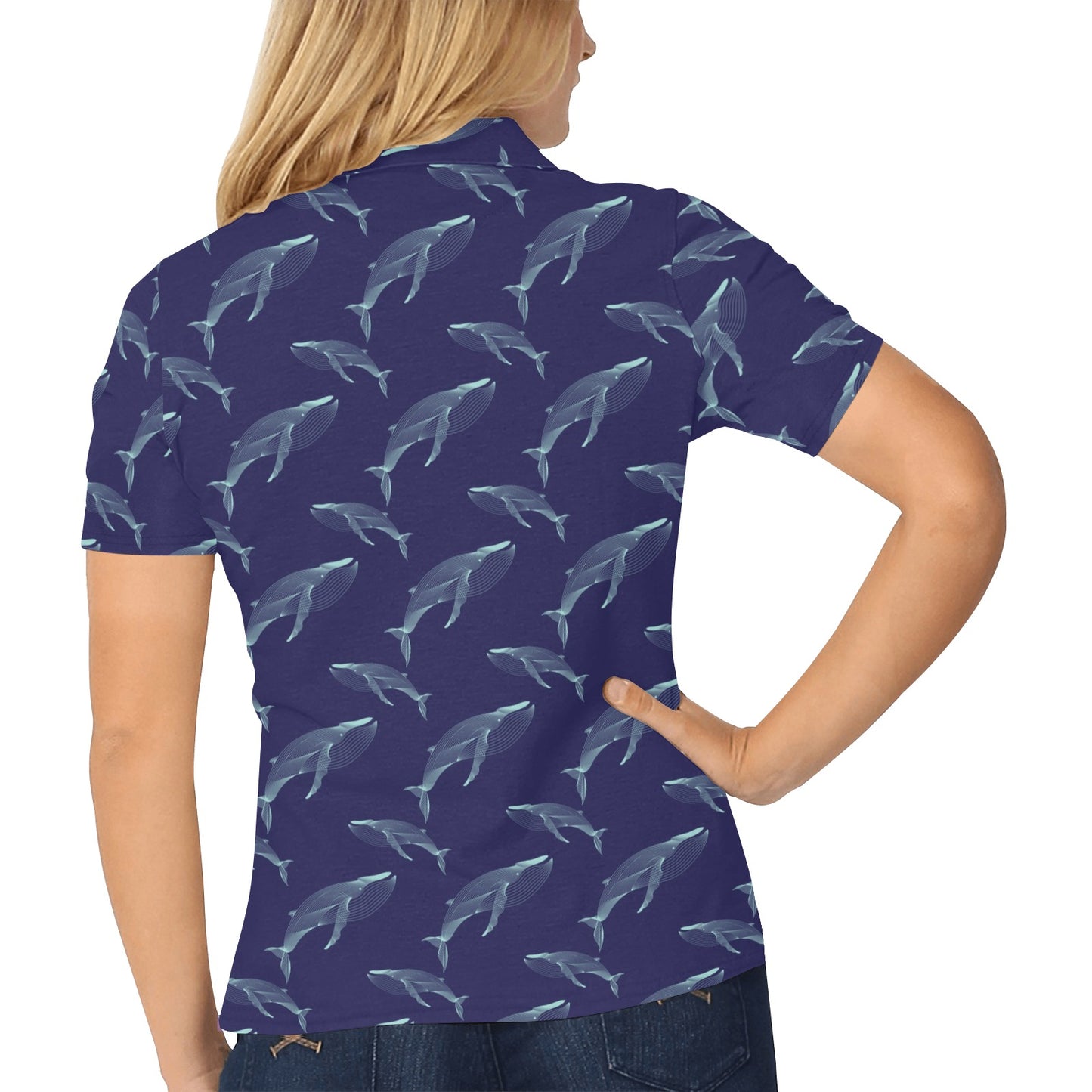 Blue Whale Print Design LKS402 Women's Polo Shirt