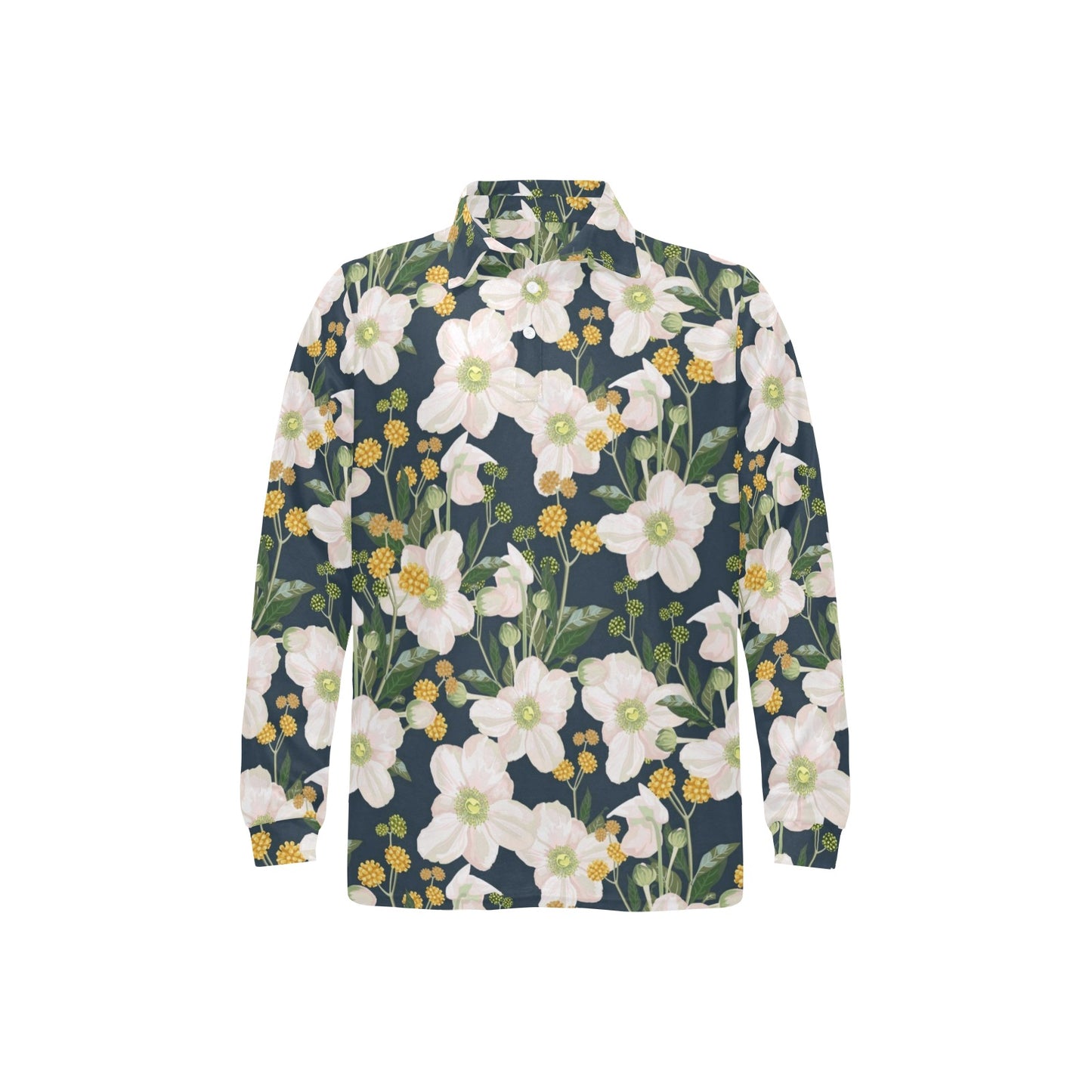 Anemone Pattern Print Design AM04 Long Sleeve Polo Shirt For Men's