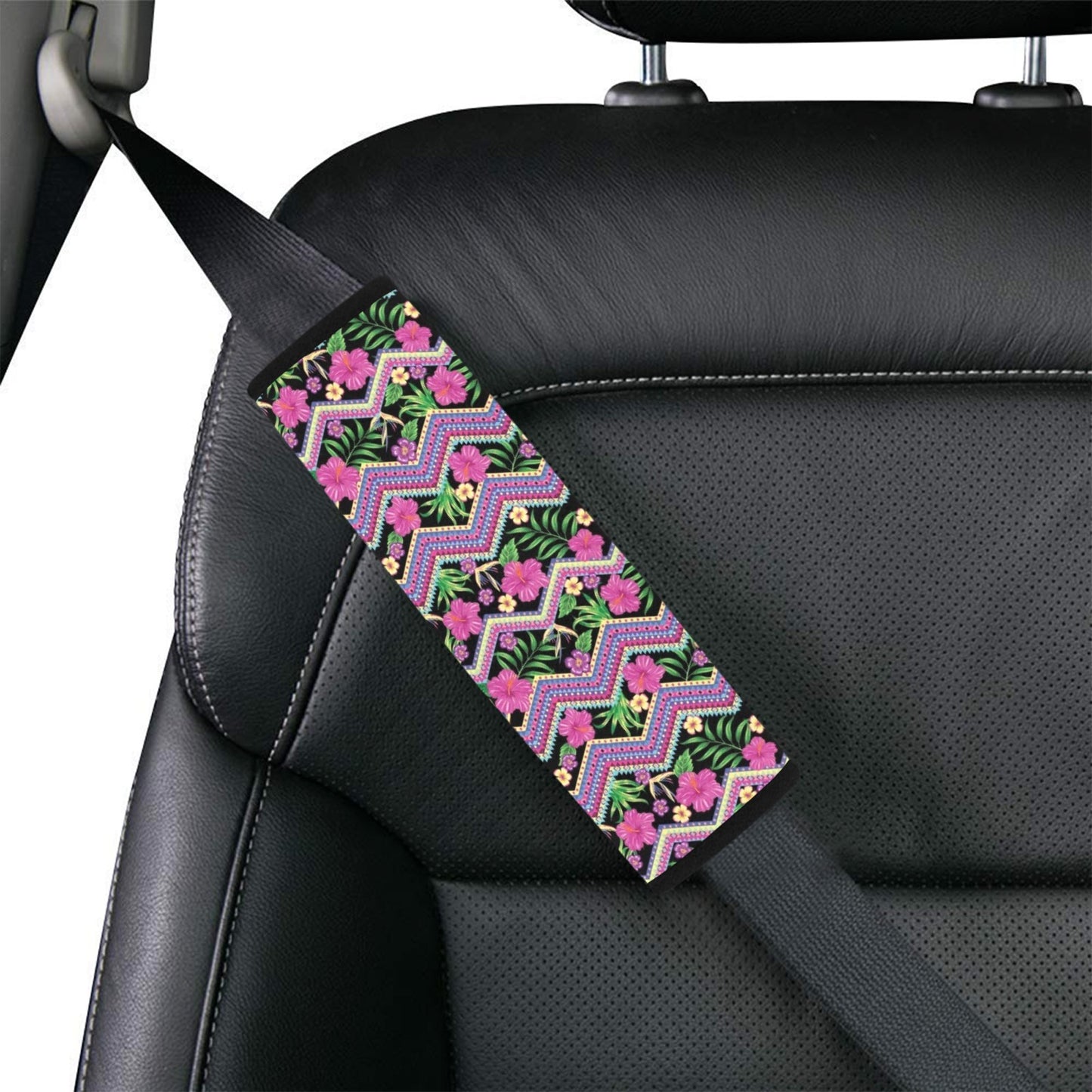 Hibiscus Pink Zigzag Line Pattern Design LKS307 Car Seat Belt Cover