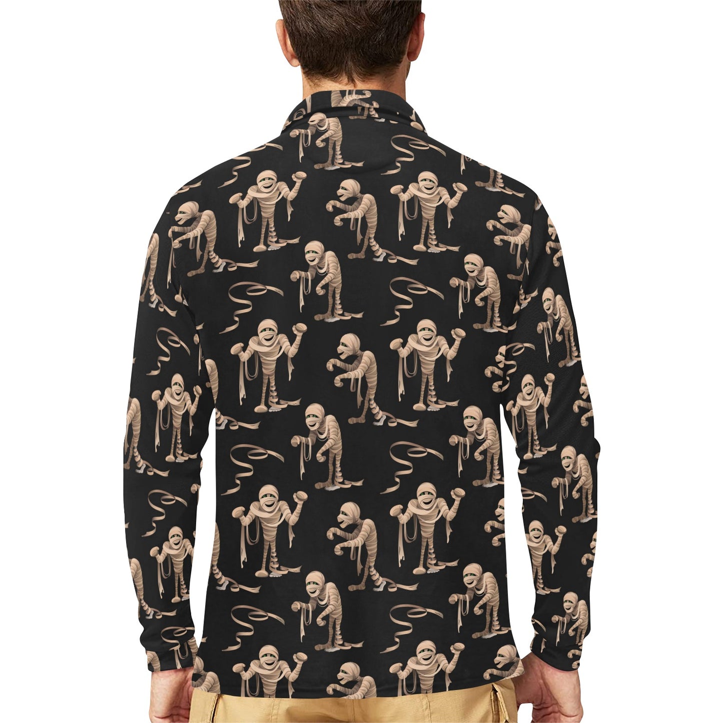 Mummy Print Design LKS302 Long Sleeve Polo Shirt For Men's