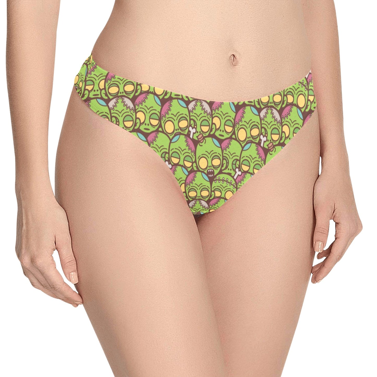 Zombie Head Design Pattern Print Women's Thongs