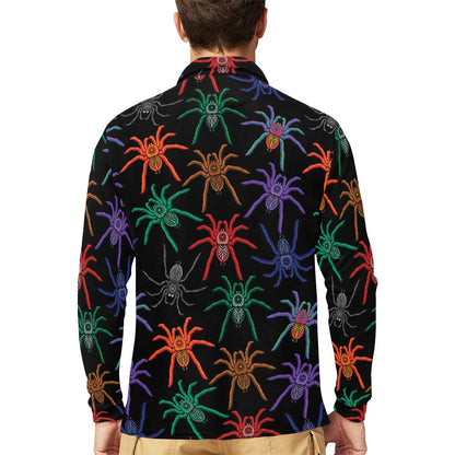 Tarantula Neon Color Pattern Print Design 03 Long Sleeve Polo Shirt For Men's
