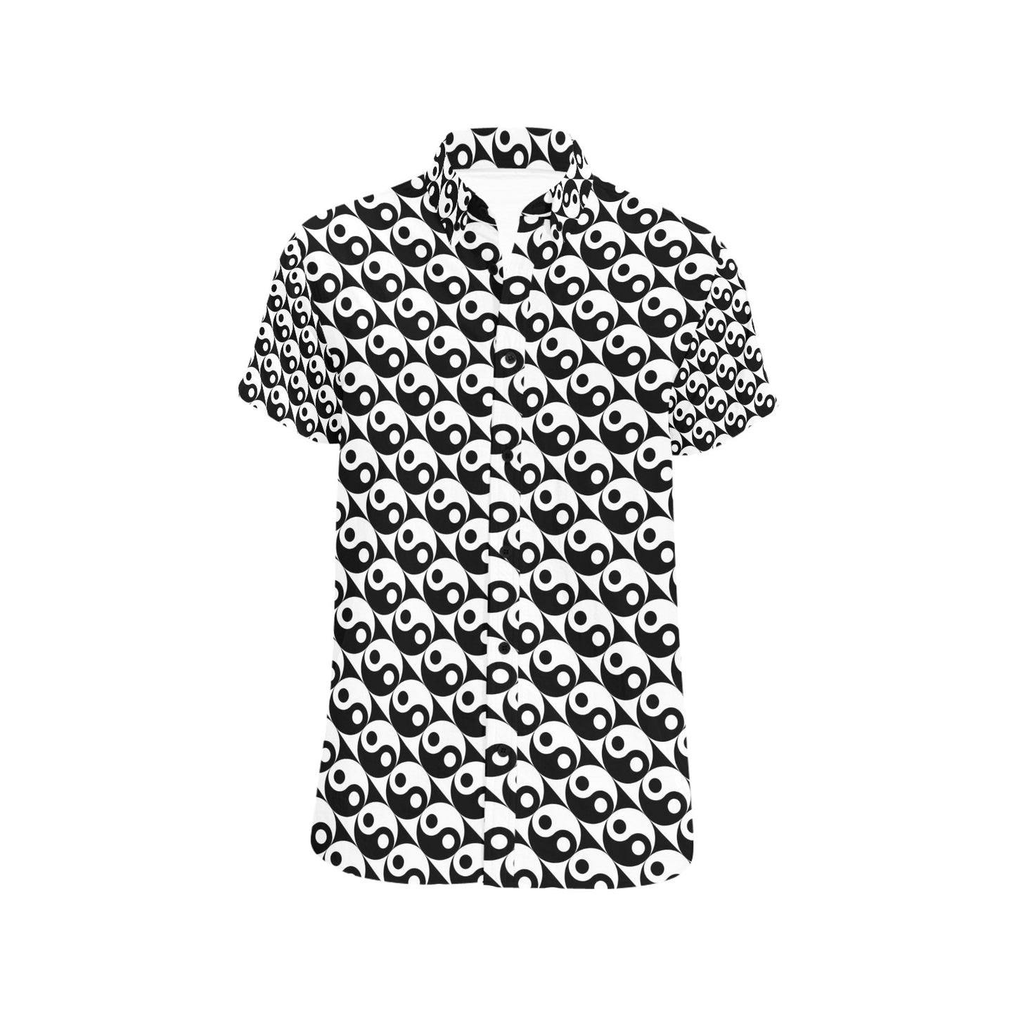 Yin Yang Print Design LKS304 Men Short Sleeve Button Up Shirt