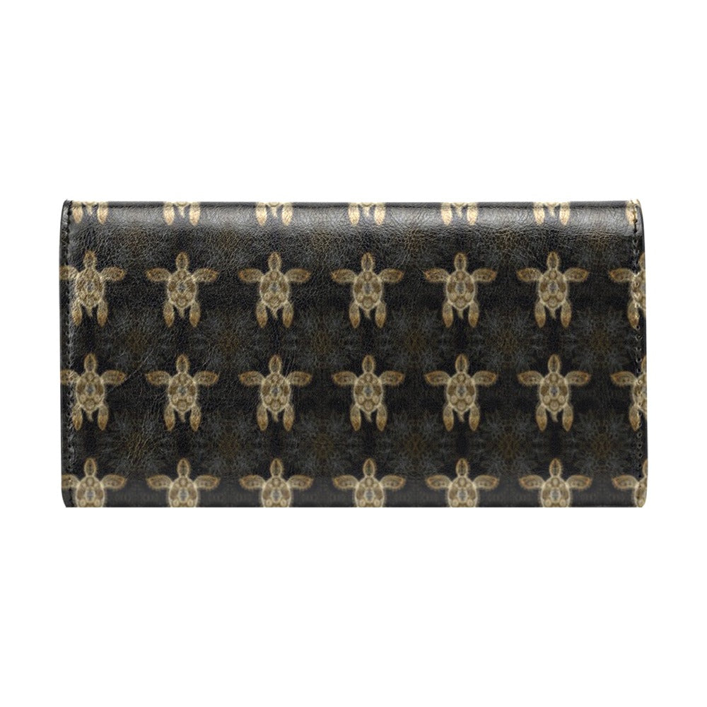 Gold Tribal Turtle Polynesian Design Women's Trifold Wallet