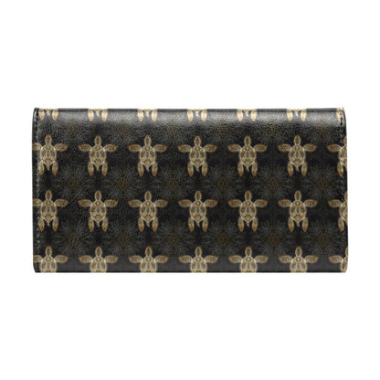 Gold Tribal Turtle Polynesian Design Women's Trifold Wallet