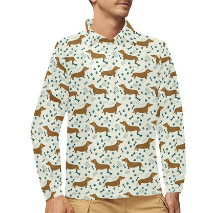 Dachshund Pattern Print Design 01 Long Sleeve Polo Shirt For Men's