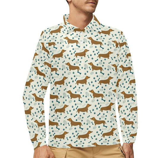 Dachshund Pattern Print Design 01 Long Sleeve Polo Shirt For Men's
