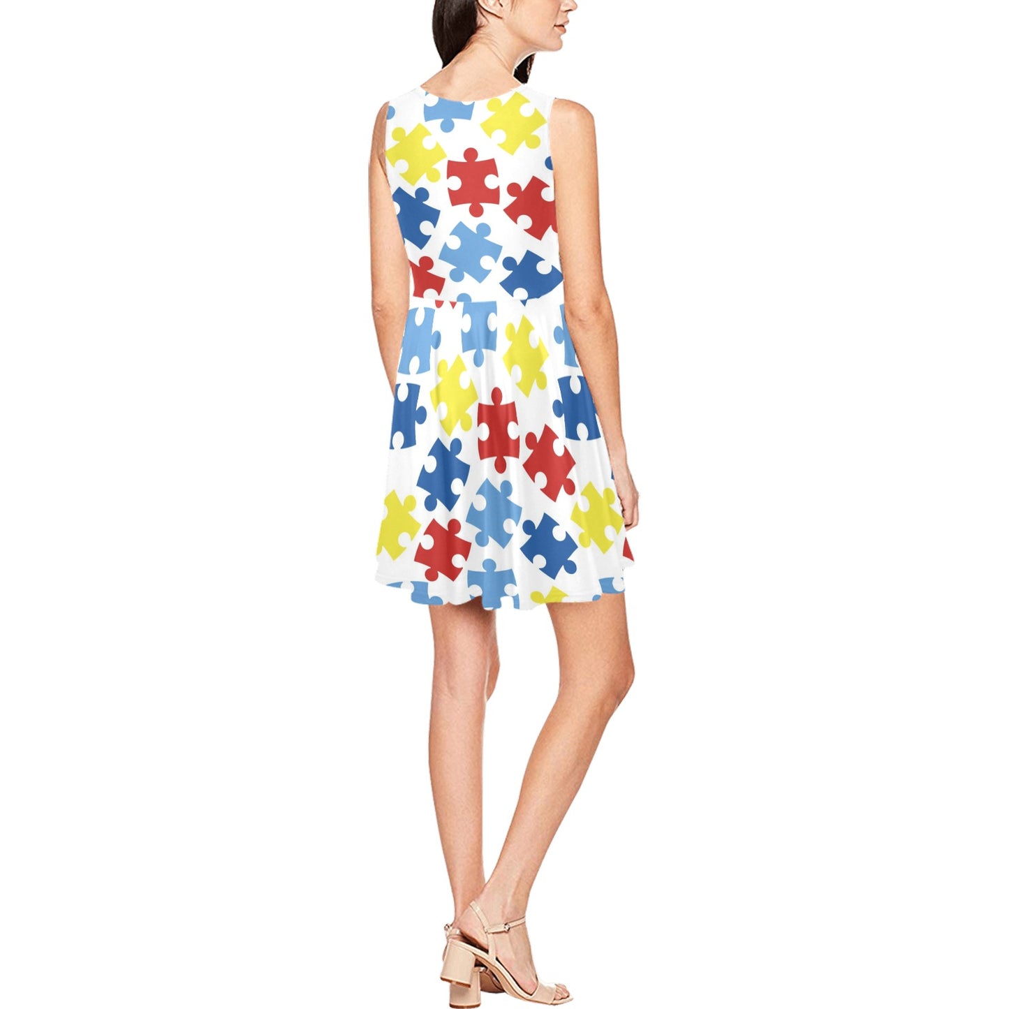 Autism Awareness Pattern Print Design 04 Sleeveless Dress