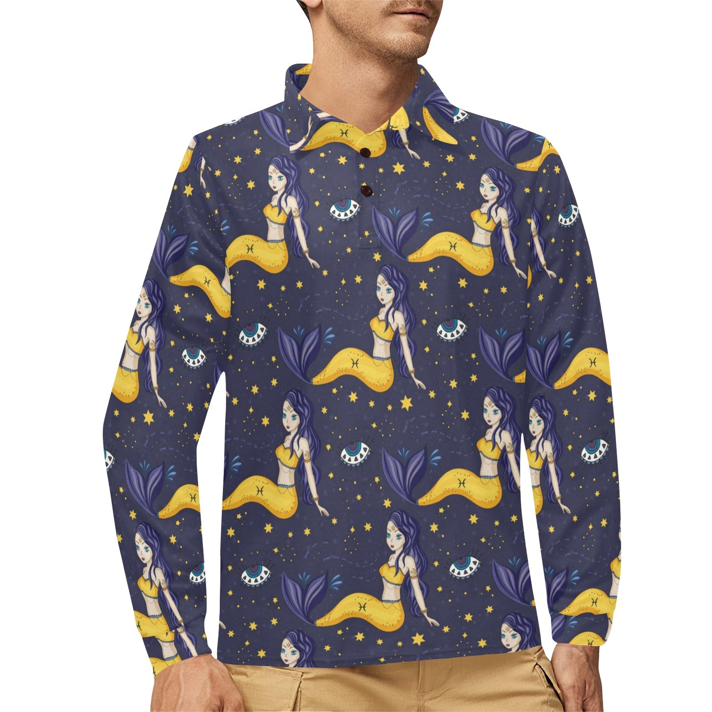 Pisces Pattern Print Design A04 Long Sleeve Polo Shirt For Men's