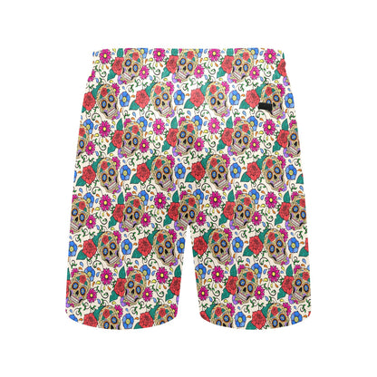 Sugar Skull Colorful Themed Print Men's Swim Trunks Beach Shorts